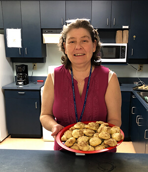 PRIME recreation staffer Shery McManus is helping in other areas of the health centre during COVID-19, and bringing cookies!