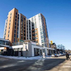 outdoor photo of Misericordia Terrace, an independent living facility at Wolseley and Sherbrook.